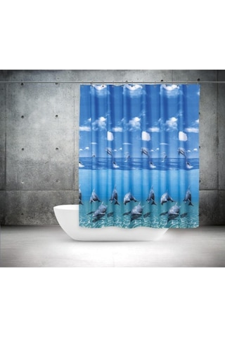 Zethome Tropik Banyo Duş Perdesi 8852 Tek Kanat 1X120X200 Mavi
