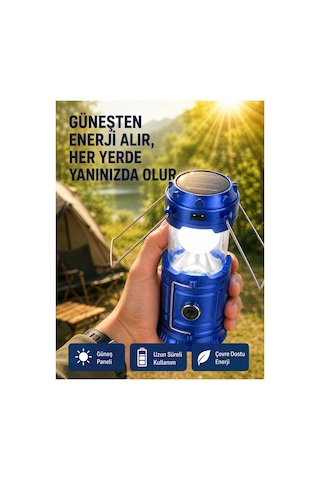 Şarj Edilebilir Güneş Enerjili Kızaklı Kamp Feneri Usb Çıkışlı, Katlanabilir, Dayanıklı Ve Çok Fon Çok Rnekli
