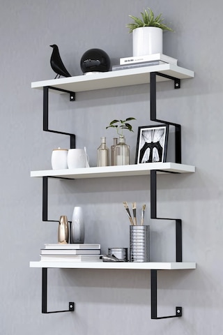 Metal Ayaklı Duvar Rafı, 3 Katlı Duvar Rafı, Kitaplık, Saksılık, Banyo, Mutfak, Salon, 60 70 15 Cm Beyaz