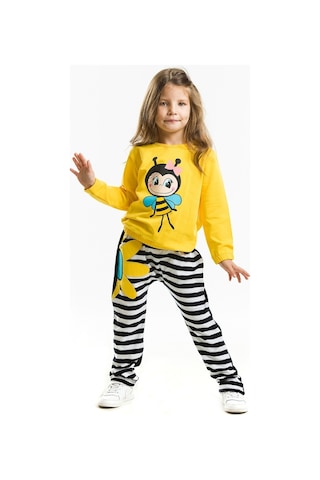 Denokids Bee Happy Kız Kadife Eşofman Takımı - Sarı - Siyah