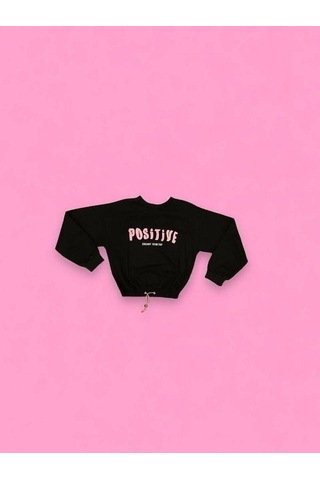 Kız Çocuk Positive Baskılı Sweatshirt-14230 Siyah