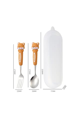 Kahverengi Tavşan Figürlü Premium Çocuk Bpa Free Paslanmaz Çelik Uçlu Çatal-kaşık Set 24+ Ay