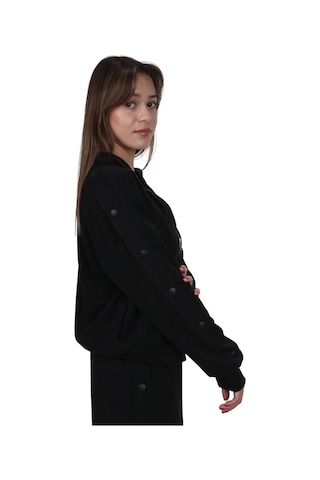 Kadın Modal Kumaş Dik Yaka Rahat Kalıp Siyah Ceket Hırka Siyah