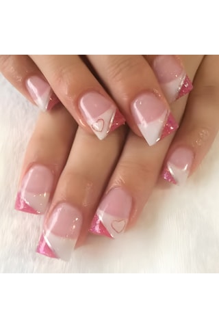 Kısa Parlak Günlük Tırnak Sanatı Kalp Avrupa Kare Tırnak Parçası Tatlı Aşınma Tırnak 24 Parça Takma Takma Tırnaklar Dahil Aletler Ys485