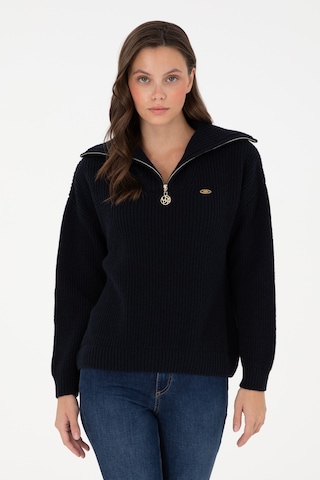 U.S. Polo Assn. Kadın Lacivert V Yaka Fermuarlı Kazak 50297086-VR033