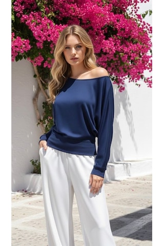 Kadın Kayık Yaka Bluz Sweat Lacivert