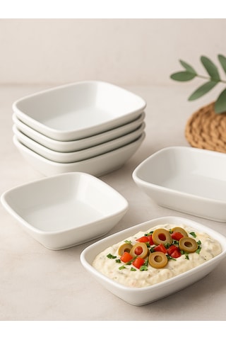 Gürallar 14 Cm Kare Kayık Kahvaltılık Meze Tabağı 12 Adet Beyaz