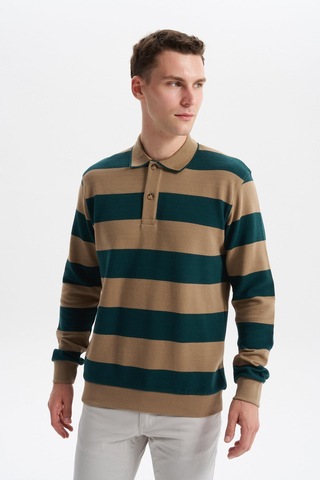 Ar-ma Erkek Ribanalı Regular Fit Çizgili %100 Pamuk Ringel Ottoman Kumaş Polo Yaka Düğmeli Sweatshirt K30554952602 Yeşil-y10 Yeşil