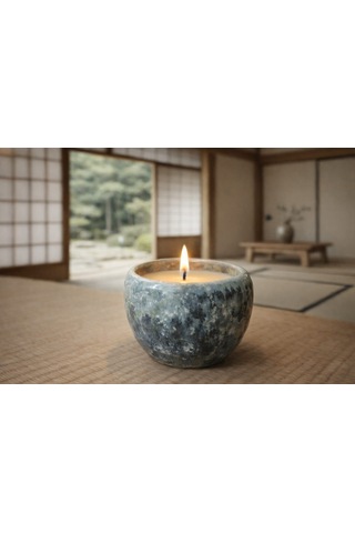 Cogo Seramik Yoga & Meditasyon Için El Yapımı Seramik Vanilya Aromalı Balmumu Mum Japon Minimalist Tasarım Beyaz - Gri - Siyah