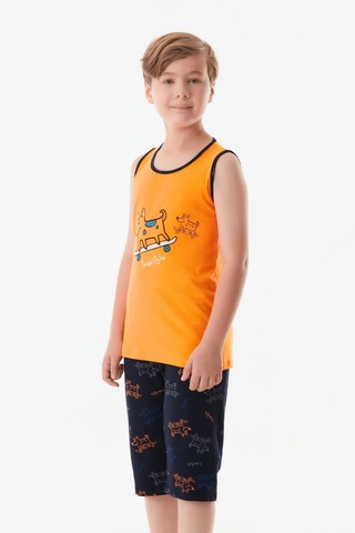 Fullamoda Köpek Baskılı Erkek Çocuk Pijama Takımı 24mıcg631212231-turuncu 24MICG631212231-Turuncu