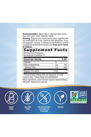 Nature's Way Slippery Elm Bark Traditional Support To Soothe The 100 Caps