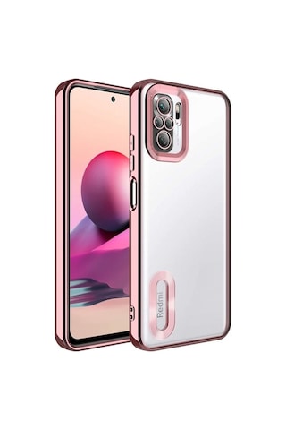 Xiaomi Redmi Note 10s Kılıf Kamera Korumalı Logo Gösteren Zore Omega Kapak Rose Gold
