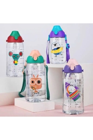 Uzspace 480 Ml Kılıflı 2 Ayrı Kapaklı Pipetli / Pipetsiz Tritan Çocuk Su Matarası Turuncu