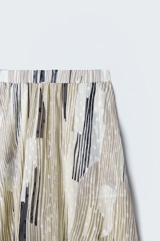 Sateen Desenli Kloş Etek - Bej-137640