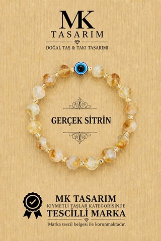 Mk Tasarım Gerçek Sitrin Taşı Bileklik Mk.7000.853- Rahatlık-dinginlik-enerji- Stres Bilekliği Çok Renkli