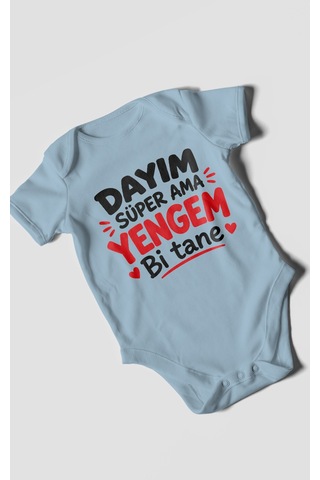 Morivokids Dayım Süper Ama Yengem Bi Tane Kısa Kollu Bebek Body %100 Pamuk Bebe Mavisi
