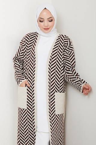 Çizgi Detaylı Triko Hırka 1604 - Kahve Kahve