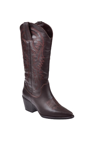 Pullman Hakiki Deri İşlemeli Western Kadın Çizme Plm-011 Koyu Kahve Koyu Kahverengi