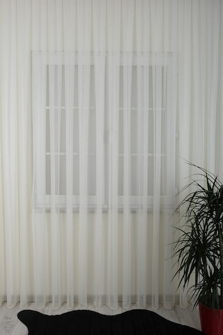 Damla Keten Görünümlü Leno Tül Perde Pilesiz Krem - Krem