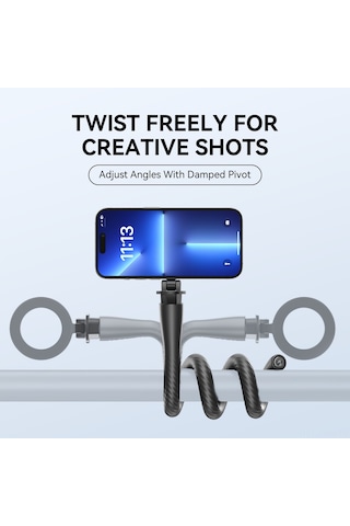 Maiyame Telesın P3-fm-01 Manyetik Esnek Telefon Tutucu: 16 Mıknatıslı, Serbest Bükülebilir, Kaymazsız Silikon, 1/4" Vidalama, 300g Yük Kapasitesi - Siyah