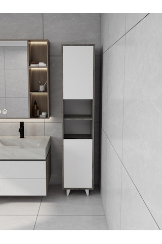 Riva Çamaşır Sepetli Banyo Dolabı Hanoi Beyaz Renk