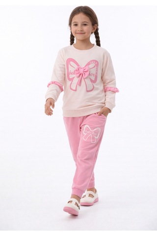 Beka Kids Kız Çocuk Kurdele Detaylı Siyah Sweatshirt Pantolon Alt Üst Takım Pembe