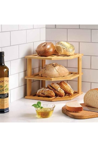 Akayev 3 Katlı Bambu Köşeli Raf Organizer Beyaz