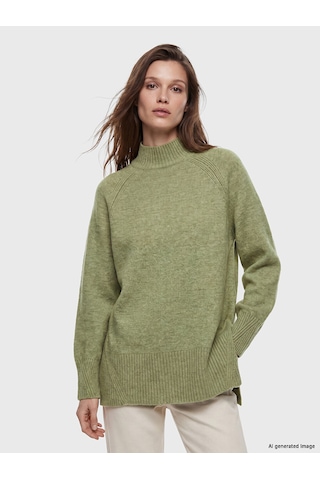 Lcw Modest Yeşil Yarım Balıkçı Yaka Oversize Kadın Triko Tunik