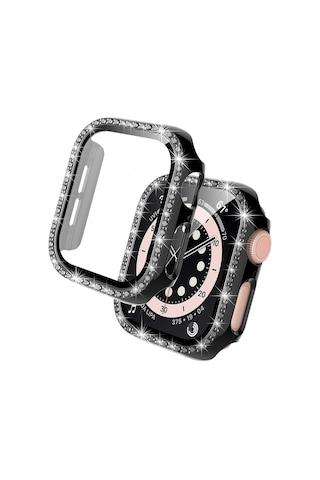 Apple Uyumlu Watch 44mm Ekran Koruyuculu Tek Sıra Kenar Taşlı Sert Pc Kasa Koruyucu
