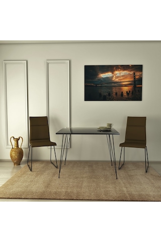 Pasific Home Sandalf Metal Ayaklı Mutfak Masası Kare 90x90 Siyah Mermer