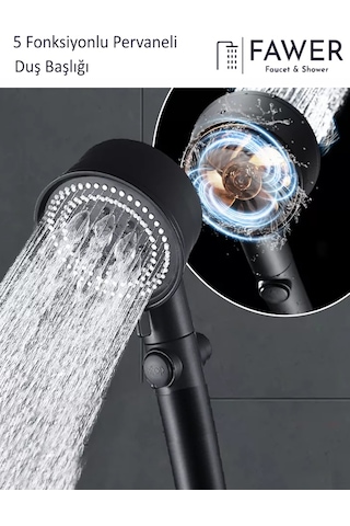 Siyah Turbo 5 Fonksiyonlu Pervaneli Duş Başlığı El Duşu 4 Adet Siyah