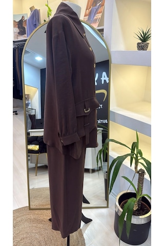 Nuss 1025 Tam Boy Düğmeli Pantolonlu Takım Kahve Kahve