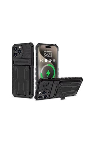 Teleplus Apple Uyumlu iPhone 12 Pro Max Kılıf Kamera Korumalı Standlı Kartlıklı Armor Grade Kapak