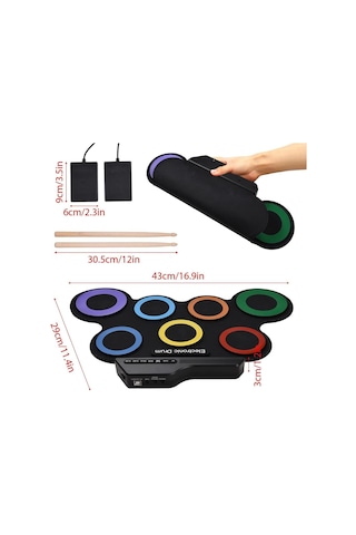 Ayt Magicvoice G3002 Elektronik Bateri Roll Up Davul Matı Kiti 7 Ped Çocuk Müzik Aleti Trampet