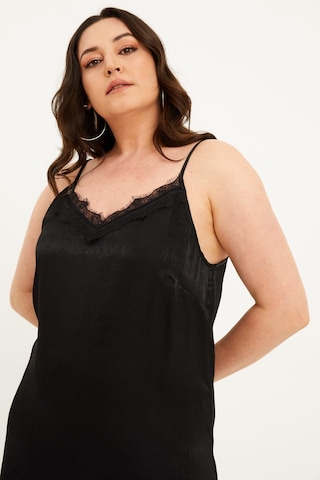 Saten Dantelli Arkası Çapraz Midi Elbise-1520 Siyah