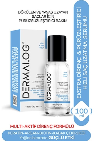Dermalog Extra Direnç Pürüzsüzleştirici Hızlı Saç Uzatma Serumu - (Biotin, Keratin, Argan, Kabak Çekirdeği Yağı) 100 ML