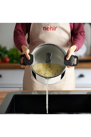 Nehir Roma 24 Cm Paslanmaz Çelik Süzgeç Kapaklı Fonksiyonel Derin Tencere