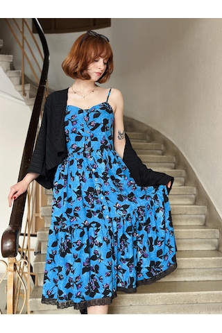 Retrobird Country Girl Ruffle Dantel Detaylı Tasarım Elbise Kadın Koyu Mavi-13311-koyu Mavi