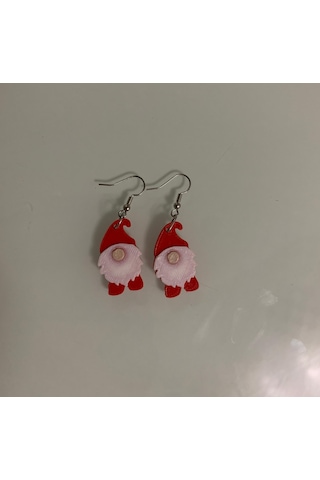 Noel Cücesi Gnome Küpe Çifti - Kırmızı Şapkalı Ve Beyaz Sakallı Sevimli Yılbaşı Aksesuarı Kırmızı