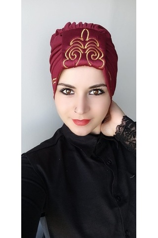 Kadın Şal Desen Çift Taraflı Bone Bordo