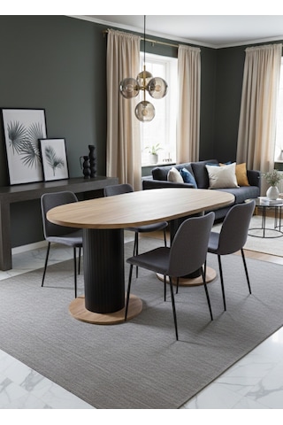 Oslo 180x90x74cm 36mm Kalın Kenarlı Oval Beyaz Sütunlu Mutfak Masası Sandalye Yok Sadece Masadır Atlantik Çam-siyah