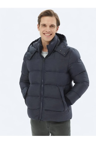 Kip Lacivert Regular Fit Kapüşonlu Casual Dokuma Mont Lacivert