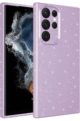 Samsung Uyumlu Galaxy S22 Ultra Kılıf Kamera Korumalı Simli Lüks Zore Koton Kapak Lila