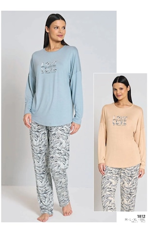 Pijadore 1812 Uzun Kol Kadın Pijama Takımı Mavi