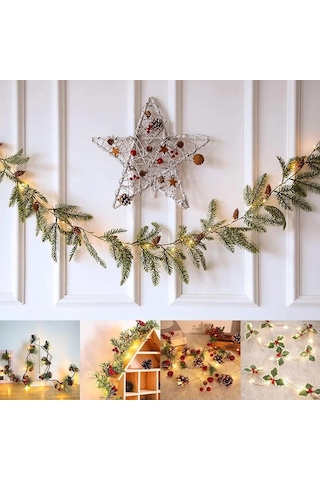 Jeemson Yıldızlı Led Konik Gövde Zirvesi, 20 Işık, 2 Metre, Aa Pil İle Çalışır, Kış Dekorasyonu Yeşil