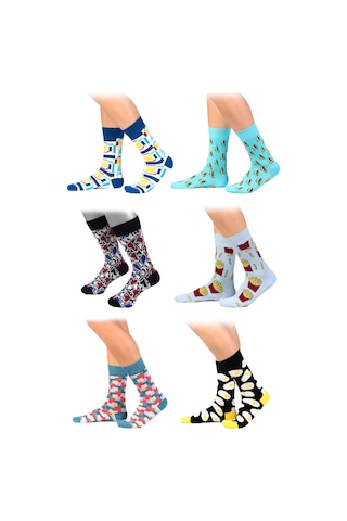 Ozzy Socks 6'lı Organik Pamuklu Dikişsiz Erkek Çok Renkli Desenli Çorap (448387640) Siyah