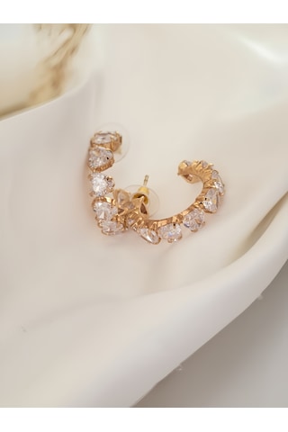 Kalp Zirkon Taşlı Antialerjik Vip Halka Gold Renk Küpe Antialerjik Gold