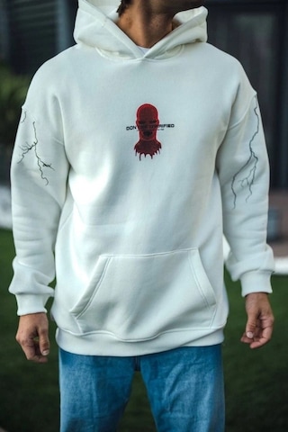 Vexor Üç İplik Kapşonlu Baskılı Oversize Sweatshirt- Beyaz