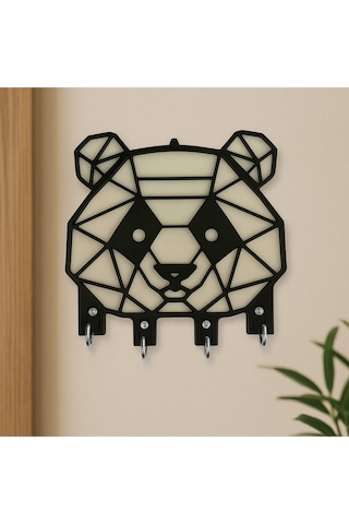Panda Figürlü Duvar Tipi Anahtarlık Askılığı Siyah - Beyaz