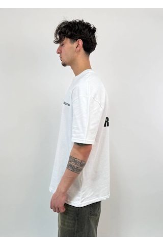 Zaee Playlist Oversize Baskılı Tişört Beyaz